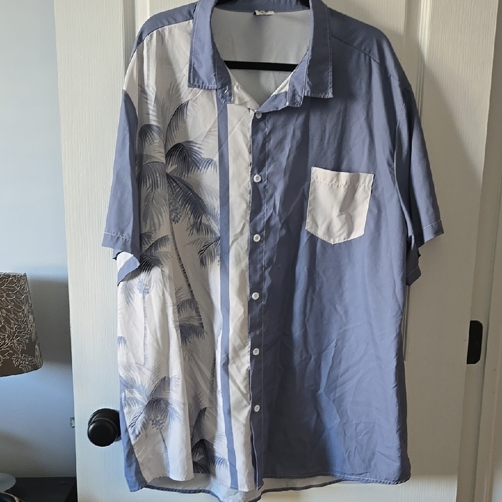 Blue and White Palm Print Men's Shirt